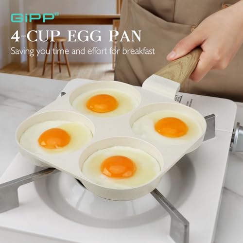 Image of GiPP Nonstick Egg Frying Pan, 4-Cup Granite Non Stick Omelette Pan Skillet for Breakfast, Pancake Pan with Heat-Resistant Handle, Compatible with All Stovetops, Easy to Clean, PFOA Free, White