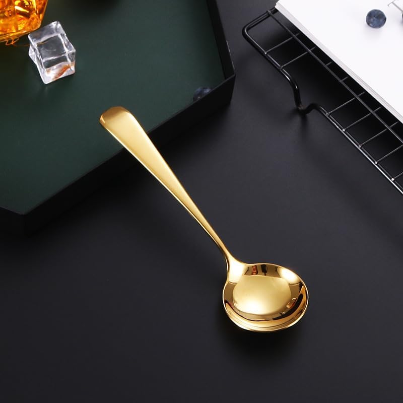 Silverware Flatware Set, 1/4/6/8/10/12 Pieces 304 Stainless Steel Round Head Short Handle Dessert & Fruit Spoons, Korean Style Cute Design(White Silver,12 Pieces)