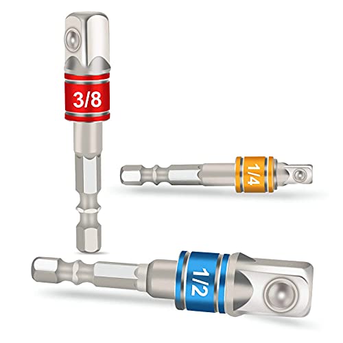 Adapter Sechskant auf 1/4 3/8 1/2" Vierkant - 3 Stück Sechskant Stecknuss Adapter Stecknussadapter Steckschlüssel Schraubenschlüssel Nuss Set Verbindung Verlängerung für Akkuschrauber