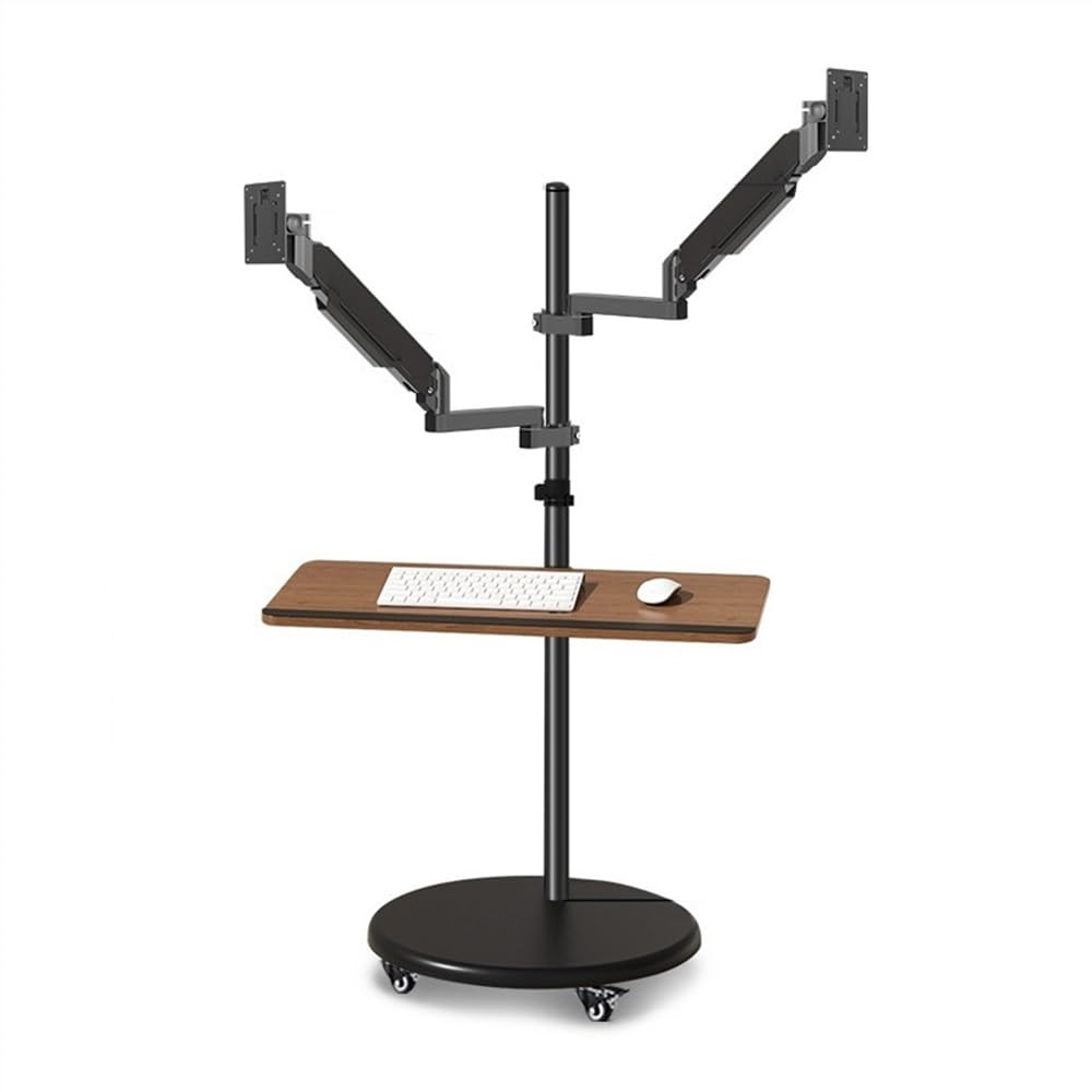 Supporto per monitor regolabile in altezza con molla a gas, supporto per doppio monitor con ripiano per tastiera, supporto multifunzione per monitor da 14 – 43 pollici, con funzione di rotolo, mobile