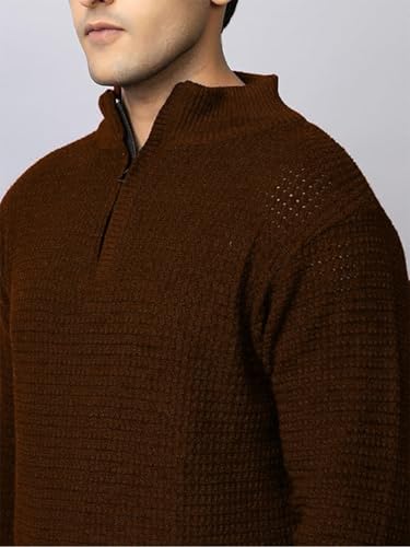Image of TYSORT Men High Neck Zipper Full Sleeve Waffle Knitted Winter Sweater,Waffle Knit Sweater for Men