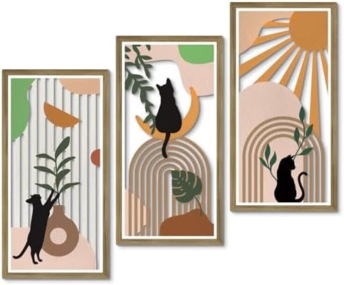 Putuo Decor Boho Wall Decor Set of 3, Abstract Boho Cat Wall Art,...