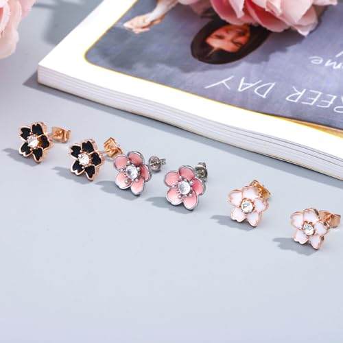 NEWITIN 3 Pairs Flower Earrings for Women Hypoallergenic Earring Cute Ear Studs Cherry Blossom Daisy Rose Flower Stud Earrings for Women4