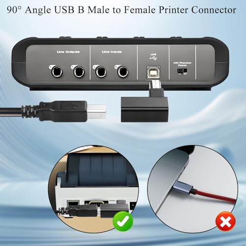 Image of ETZIN 90Angle USB B Male to B Female Adapter Extender USB2.0 Type B Left Angle Printer Connector MIDI Plug, Aluminium Hull, for Printer Scanner Electric Piano Mixer, (Left Bend) EPL-1580CC