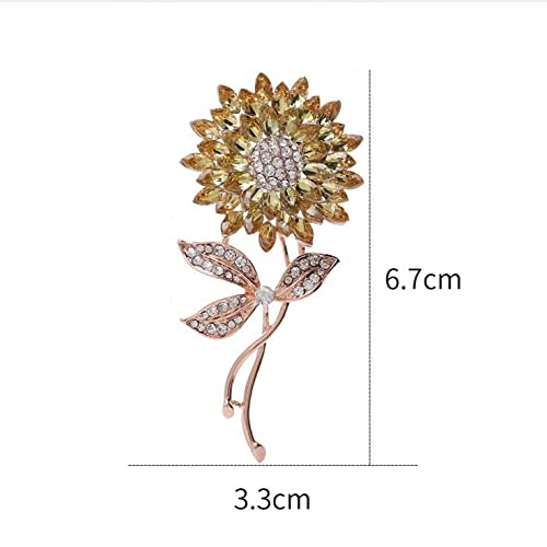 Damen-Brosche, Kristall-Sonnenblumen-Brosche, Roségoldfarben, Damen-Broschen, Anstecknadeln für Mantel, Anzug, Kleid, Accessoires, Exquisite Broschen (hellgelbes Gold C