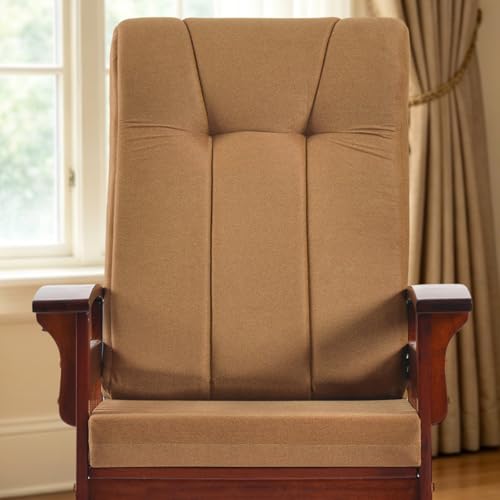 Image of Solid Wood Glider Rocking Chair & Ottoman Set, Perfect for Nursery & Nursing, Padded Cushion with Smooth Rocking Motion, Rustic Finish for Living Room Napping and Reading,Dark Brownish
