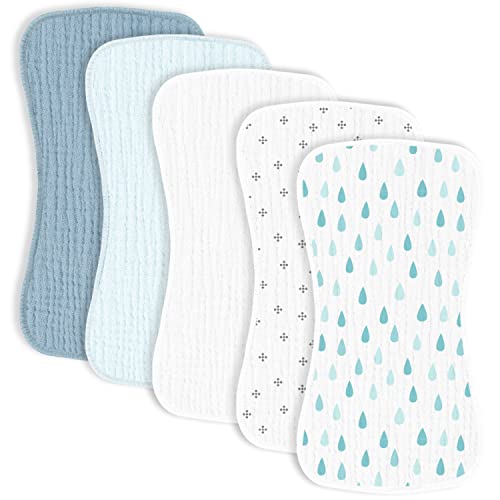 Image of MairMore 5 Pack Muslin Baby Burp Cloths- Neutral Muslin Burping Cloths for Baby Boys Girls and Newborn Towel, Unisex- Large Absorbent Burp Cloths-20 x10 Inches