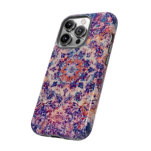 Coque rigide brillante iPhone 14 Pro motif oriental violet de haute précision