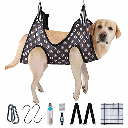 ADYSI Pet Grooming Hammock Harness for Cats & Dogs,Dog Sling for Grooming , with Nail Clippers Safety Breathable Dog Hammock Restraint Bag for Nail Trimming Bathing, Care helper (L)