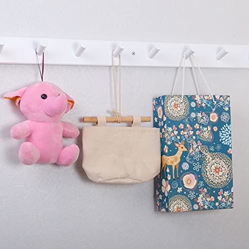 SKOLOO Wood Coat Rack Wall Mounted,10 Peg Long Bamboo Hook for Hanging Backpack Coat Towel Hat,16'' Hole to Hole,White - Image 3