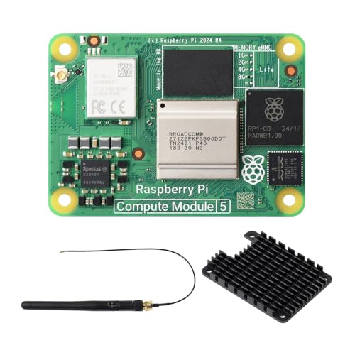 Image of Waveshare CM5 Pi Compute Module 5, Comes with an Official Raspberry Pi CM5108000 (with Wireless, 8GB RAM, 0GB (Lite) eMMC Flash), an Antenna Kit and a HEATSINK (3 Items)