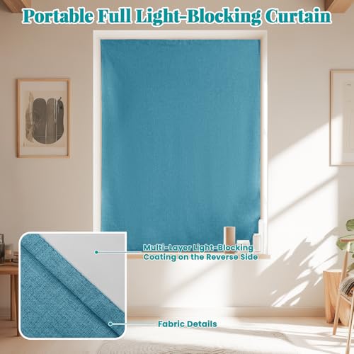 Image of 100% Blackout Self Adhesive Curtains- Stick on Curtains Shades Window Blinds Curtain No Rod Needed Easy to Hang Curtain, Use for Bedroom, Living Room, W46 x L60 inch, 1 Panel, Stone Blue
