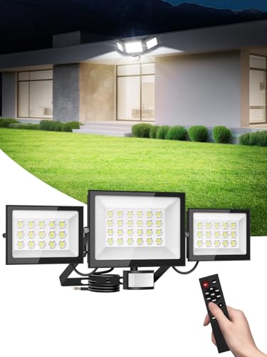 Focos LED Exterior con Sensor de Movimiento 200W,20000LM Focos Potentes con Mando a Distancia,6500K Blanco Frío Proyector LED Exterior,IP65 Impermeable Luz de Seguridad para Terraza Patio Garaje