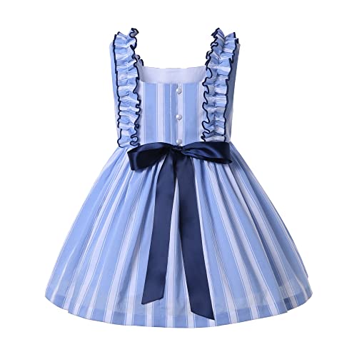 Pettigirl Elegant Girl Summer Blue Stripe Sleeveless A Line Casual Sundress Clothing Teens Kids Daily Midi Dress Outfit2