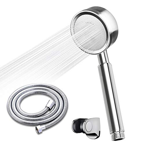 Pommeau de douche Zorara avec tuyau et support en acier inoxydable - Haute pression - Avec tuyau en acier inoxydable de 1,5 m - Économiseur d'eau Cover