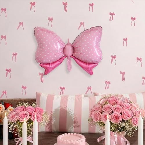 Image of SpecialYou Big Pink Bow Ribbon Foil Balloon Decoration Kit | Pink Bow Foil Balloon, Ribbon Rolls, Glue Dots for Birthday Decoration, Girls Party Decor, Room Decor-8pcs