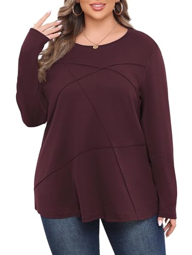 Lastshe Plus Size Long Sleeve Tops for Women Casual Fall Tunic Loose Pleated Sweaters Fashion Lightweight Shirts 2025
