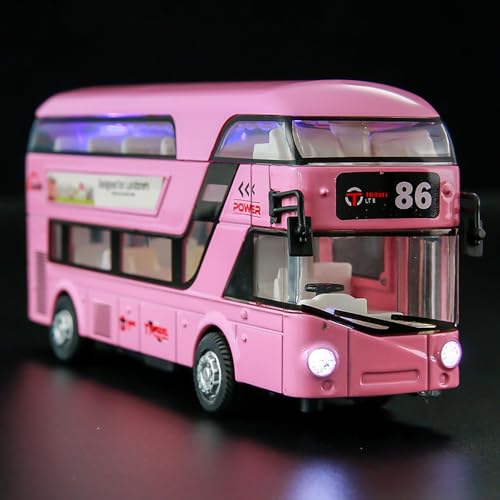 Image of Diecast Metal London Double Decker Bus Open Door Light & Music Model Pull Back School Bus Toys for Boy Kids
