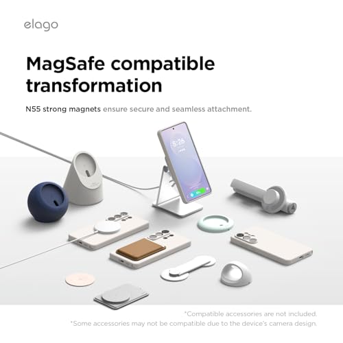 Image of elago Magnetic Silicone Case Compatible with Samsung Galaxy S26 Ultra Case, Compatible with MagSafe Accessories, Protective Cover, Shockproof, Slim, Anti-Scratch Soft Microfiber Lining (Stone)