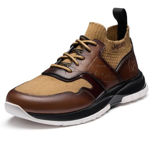 Men's Casual Dress Sneakers Breathable Leather Wool Knit Business Walking Shoes Comfortable Lightweight Lace Up Running Shoes