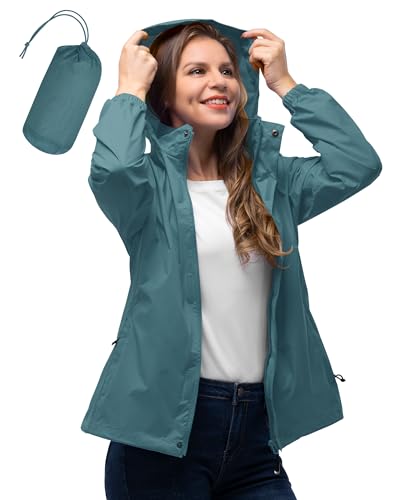 33,000ft Women's Rain Jacket Waterproof Lightweight Packable Raincoat with Hood for Golf Hiking Travel Windbreaker