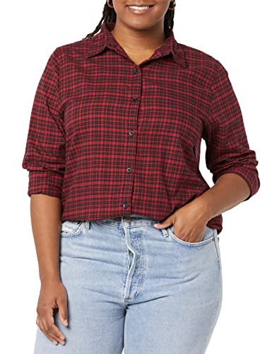 Image of Amazon Essentials Women's Regular-Fit Long-Sleeve Lightweight Plaid Flannel Shirt with Brushed Finish, Shirttail Hem