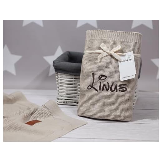 Babydecke 100% Baumwolle personalisiert – Kuscheldecke mit Namen bestickt – Weiche Babydecke für Jungen & Mädchen – Geschenk zur Geburt, Taufe oder Babyparty (80x110 cm) (Beige, 100 x 80 cm)