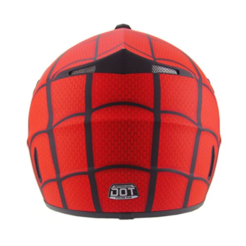 Senhill Motocross Helm Motorrad Helm DOT Fullface Helm Spiderman-Stil Motocross Fahrradhelm Off Road Dirt Bike Helm mit mit Schutzbrille für Unisex Jugend Kinder (S)