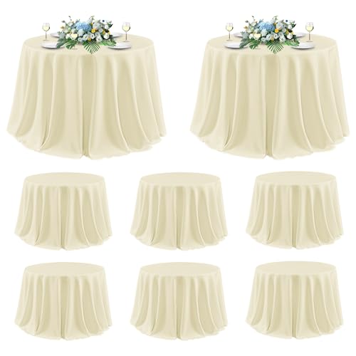 Image of sancua Round Tablecloth 120 Inch Diameter, 8 Pack - Circle Polyester Fabric Table Cloth for Party Reception Banquet Birthday, Washable Formal Table Cover (Fit 48-96 Inch Tables), Beige