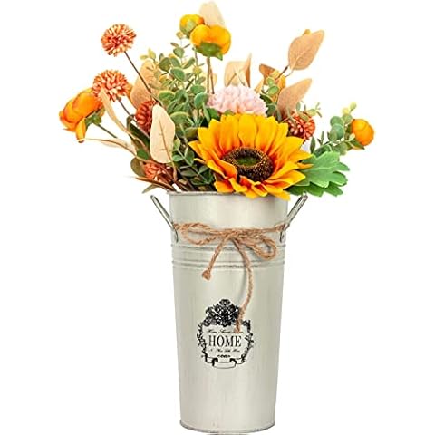 Metal Rustic Decorative Vase,Metal Table Vase Pitcher with Handle, Vintage Jug Watering Can, Farmhouse Style Decor for Home, Garden (9.5" Tall Gray) Cover