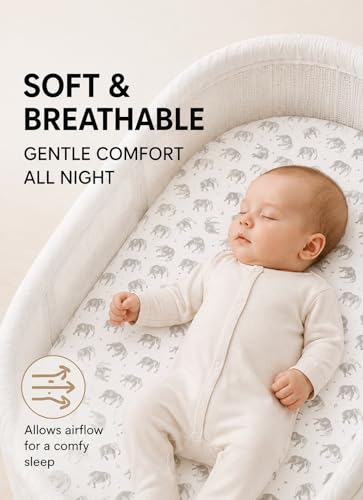 Image of Bassinet Sheets, Universal Fit 33 x 17, Heather Gray-White, 3 Pack