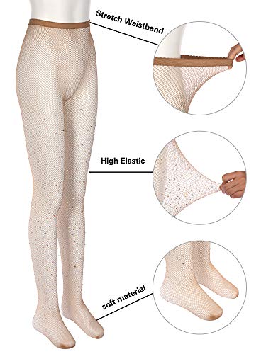 SATINIOR 3 Pcs Rhinestone Fishnet Stockings Glitter Fishnet Tights High Waist Mesh Stockings Pantyhose for Women2