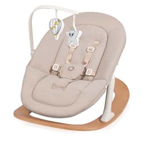 Lionelo Celia Rocker Transat Bébé 0-9 kg en Bois de Hêtre, Naissance, Inclinable 2 Positions, Harnais 5 Points, Housse Douce Lavable...