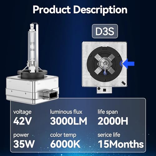 Image of D3S Hid Headlight bulb 6000K White 200% brightness, Super White Xenon Replacement 66340 42403 42302 Headlight Bulb (35W D3S, 2 Pack)