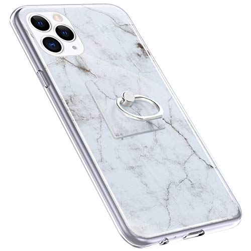 Urhause Cover Compatible with iPhone 11 Pro Max Case Sparkle Glitter Bling Marble Case TPU Silicone Ring Holder Cover 360 Degree Rotation Ring Holder Kickstand Shiny Bling Shockproof Cover White