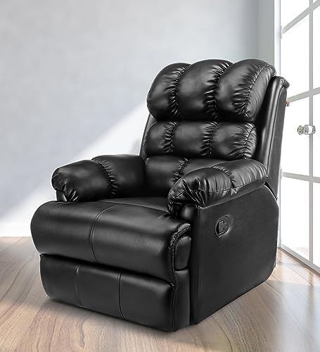 Image of Little NAP Single Amet Soft Leatherette Manual Recliner | Padded Seater Aram Sofa | Relaxing Chair for Home Office Movie Theater Room | Black