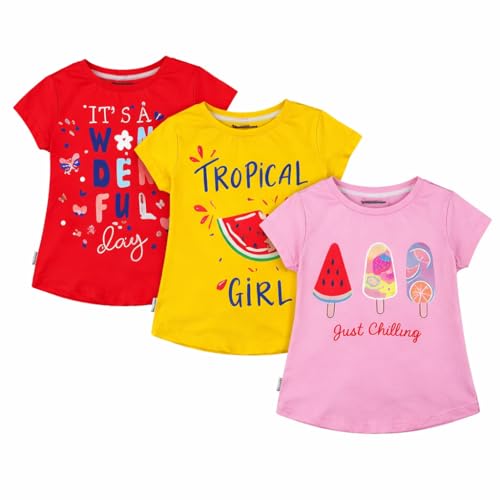 Image of NammaBaby Baby Girl Pure Cotton Hoseiry Regular Fit T-Shirt Top Tshirt - Pack of 3