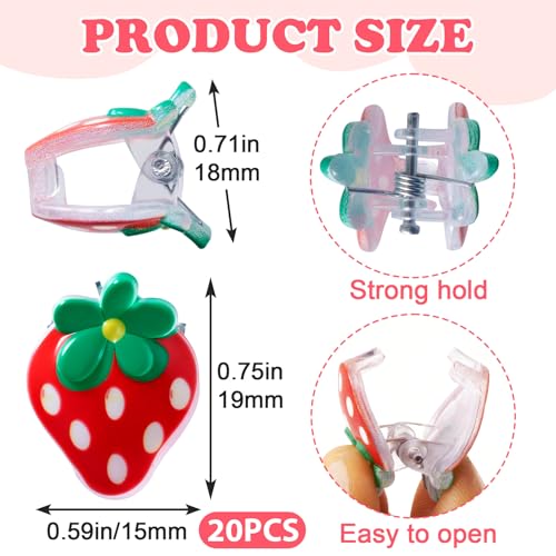 20 piezas Pinzas Mini Fresas Rojas para Cabello miniatura 2