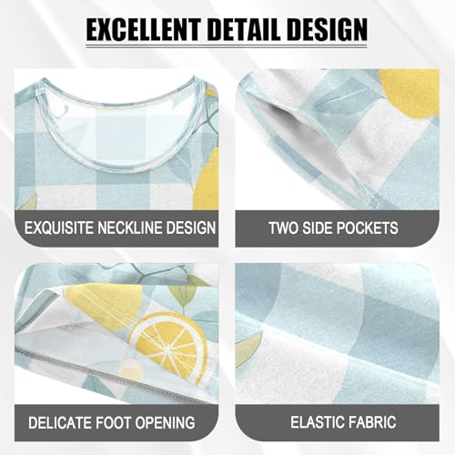 senya Short Sleeve Pajamas Sets Summer Cotton Sleepwear Lemon Blue and White Plaid4