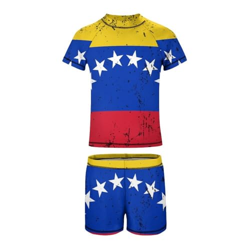 Retro Venezuela FlagChildren's Casual Swimsuit Set - Simple and Versatile9-11Y（140cm）2