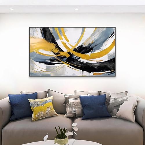 Art mural abstrait de luxe : toile encre noire et dorée 30x60 cm - 2