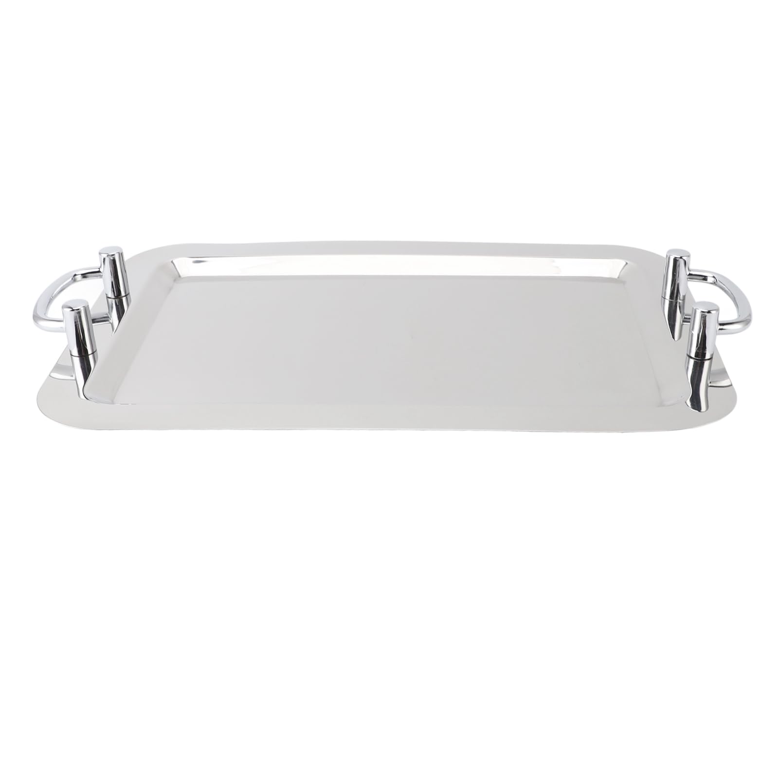 Stainless Steel Serving Tray with Handle, Multifunction Portable Metal Platter, Elegant and Practical Dinner Plate for Restaurant Hotel Buffet (Rectangle Shape with Silver Handle, 47.5cm)