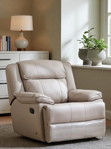 Image of ReclinerSolo 1 Seater Recliner Chair Push Back Sofa in Beige Leatherette for Home Living Room Seating