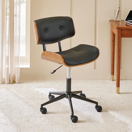 Image of Home Centre | Charles Faux Leather Mid-Back Office Chair | Office Chair for Home | Engineered Wood | Black | 1 Year Warranty