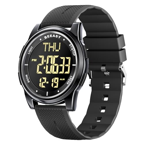 Beeasy Digital Watch Waterproof with Stopwatch Alarm Countdown Dual Time, Ultra-Thin Super Wide-Angle Display Digital Wrist Watches for Men Women