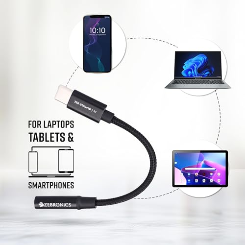 ZEBRONICS CTAux10 Type C to 3.5mm Converter, Built-in DAC Chip, Supports Mic & Audio, Metal Body, Braided Cable, for iPhone 16 series, 15 series, Samsung, Android & Type C Smartphones, Tablets, Laptop 7 416N0iSIdXL