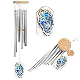 Blaues Oyster-Mosaik-Windspiel, Gedenkspiel, tiefes Klang-Windspiel mit 6 Aluminiumrohren, für den Außenbereich, Hinterhof, Gartendekoration