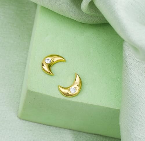 Image of Maira 925 Sterling Silver 18K Gold-Plated Moon Earrings | Lightweight & Stylish Jewelry | Gift For Women & Girls