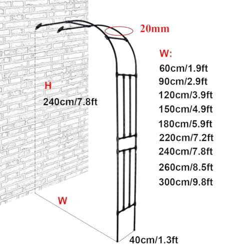 Metalowy łuk ogrodowy, krata, montowana na ścianie, pergola do pnących róż i roślin, wytrzymała, odporna na warunki atmosferyczne wsparcie, dostępna w rozmiarach od 70 do 180 cm wysokości
