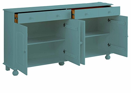 Image of APRODZ Solid Wood Sideboard Cabinet for Living Room | Wooden Storage Cabinet with 3 Drawers & 3 Doors | Kitchen Crockery Cabinet | Drawer Cabinet for Dining Room Bedroom Home | 161x35x79 cm,Scuba Blue